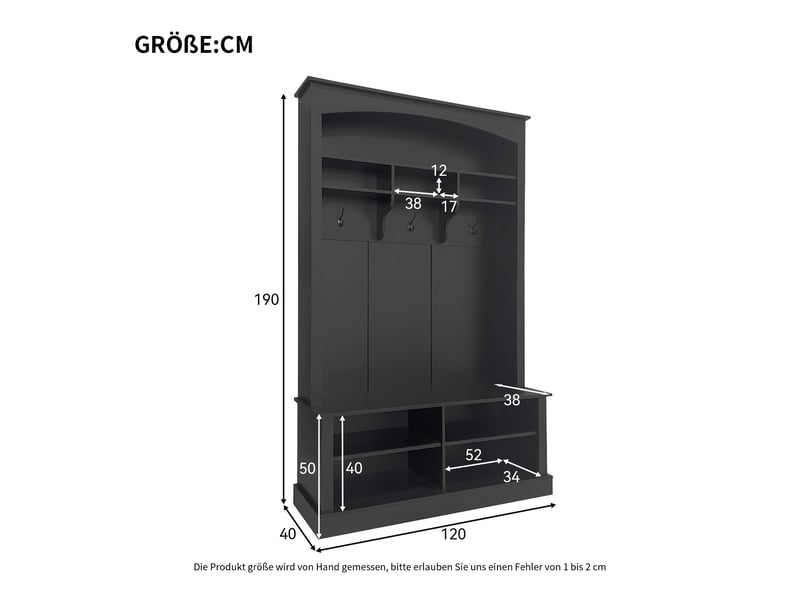  Penderie mobile - porte-manteau large avec banc et étagère à chaussures, banc de rangement multifonctionnel, noir  - Conforama R