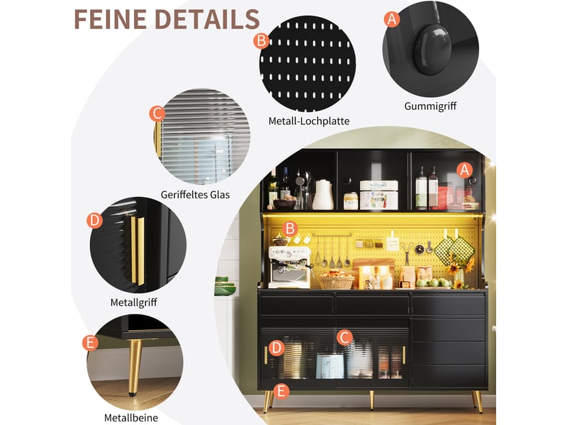  Buffet haut avec led portes coulissantes verre métal noir 145x39x171 cm N620GG260103S - Conforama D