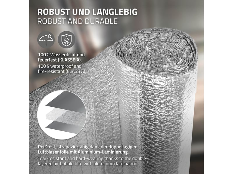 Ecd germany isolant thermique réfléchissant en aluminium à bulles, 1 x 25 m, film double face 6 mm, protection anti-froid et chaleur, découpable, imperméable, ignifuge, pour fenêtres murs tuyaux sols ECD Germany GmbH - Conforama C