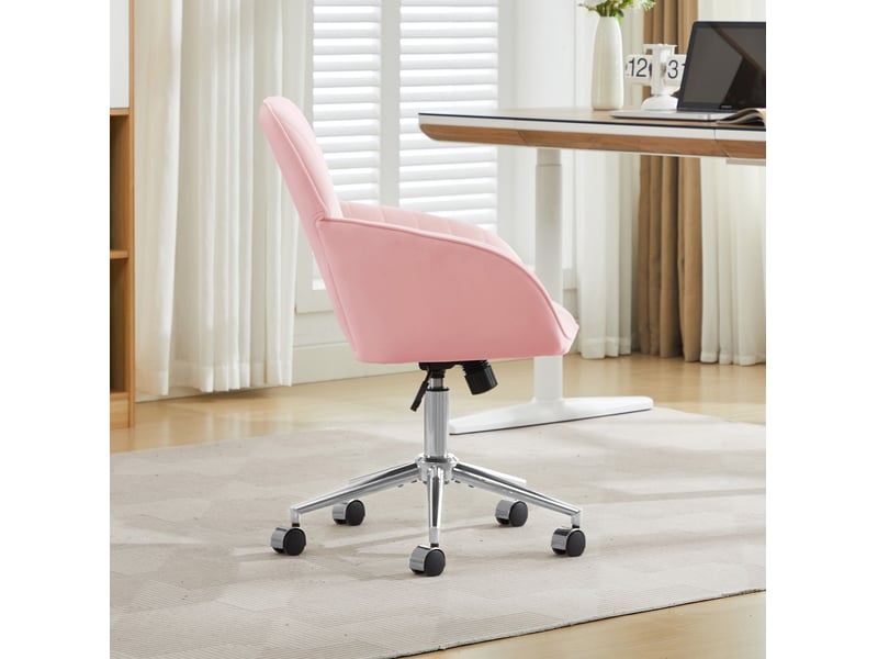 Chaise de bureau à hauteur réglable en velours rose - chaise de bureau ergonomique avec dossier - Conforama E