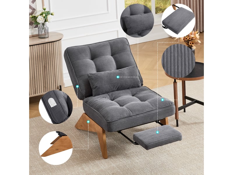  Fauteuil de relaxation réglable avec repose-pieds en velours côtelé gris anthracite Fay Lum - Conforama D