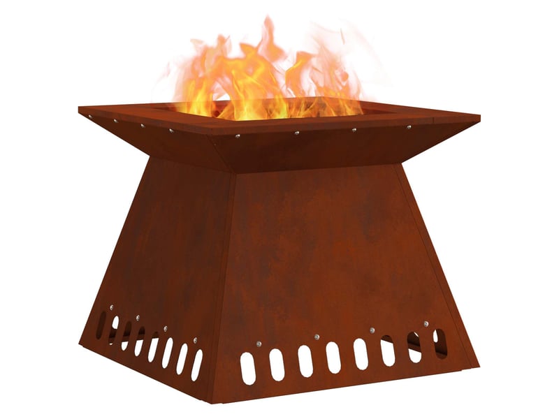  Brasero exterieur, foyer camping rouillé 48x48x40 cm acier patiné  - Conforama C