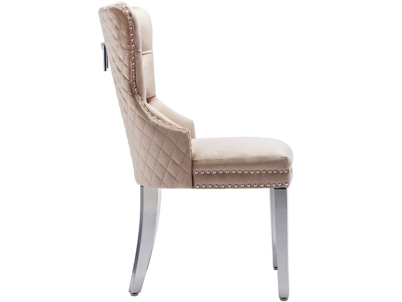  Chaise de salle à manger en velours beige avec clous décoratifs sur le dossier - lot de 4  - Conforama D