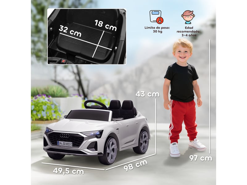  Audi q8 etron sportback 12v voiture électrique pour enfants avec télécommande, démarrage progressif, phares, klaxon et musique, blanche  - Conforama E