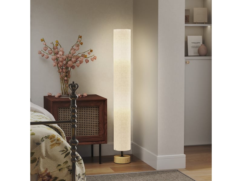  Lampadaire pour salon, puissance max. 40 w, douille e27, abat-jour en lin et structure en métal, ø 15 x 120 cm, gris  - Conforama C
