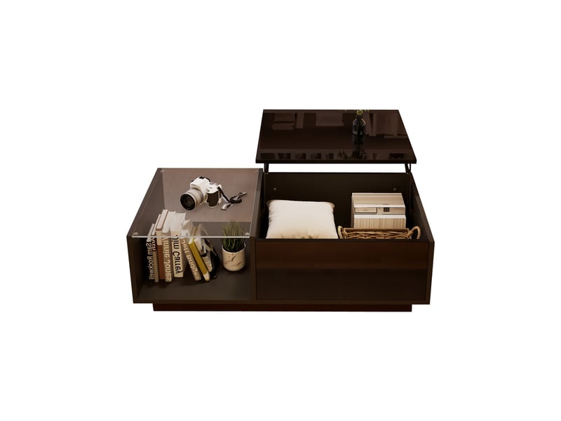  Table basse relevable noire avec led, table basse avec rangement caché et plateau en verre, 100x50 cm  - Conforama E