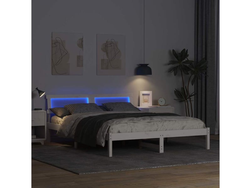  Lit double- lit adulte -  cadre de lit avec tête de lit blanc 150 x 200 cm pin massif  - Conforama C