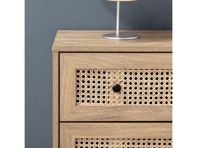  Commode 4 tiroirs meuble de rangement cannage en rotin 80 x 35 x 95 cm aspect bois clair  - Conforama W