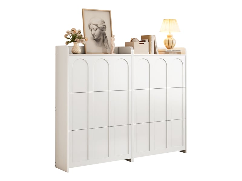  Lot de 2 meubles à chaussures 6 portes abattantes mdf blanc 140 x 25 x 120 cm  - Conforama B