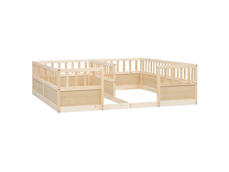  Lit double enfant 2x90x200 cm, lit de sol en pin naturel avec barrières hautes, sans matelas  - Conforama E