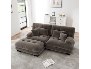 Canapé modulaire 220x145x81cm 2 places, assise confortable, meuble de salon, structure en bois, tissu chenille, marron