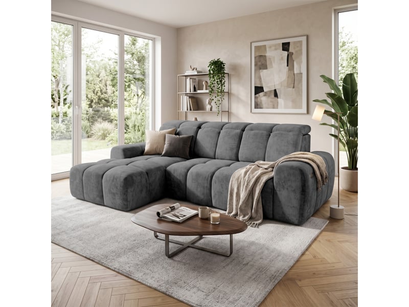  Canapé d'angle gauche relax krabi avec coffre tissu kiara gris foncé KRABI-M-KIA867-L - Conforama B
