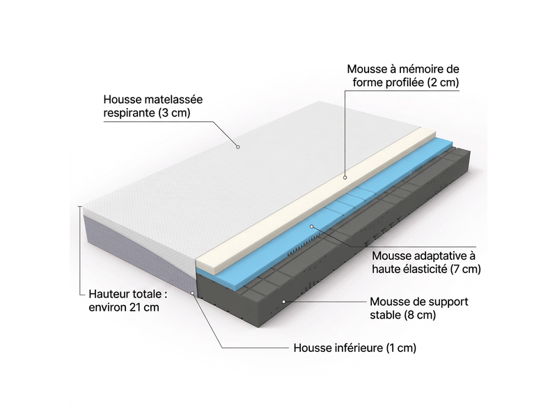  Matelas mousse 160x200 épaisseur 20 cm réversible h3 h4, déhoussable oeko-tex  - Conforama B