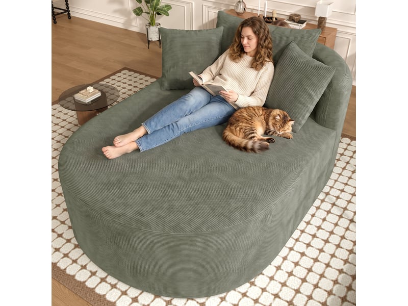  Fauteuil relax ovale 170x112,5x83 cm vert en velours côtelé, assise profonde de 122 cm sans montage  - Conforama B