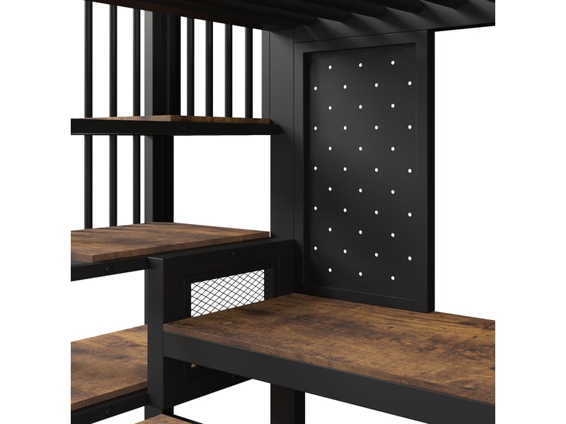 Lit mezzanine enfant 140x200 cm brunnoir avec bureau d’angle, escalier rangement, led et usb-c Fay Lum - Conforama E