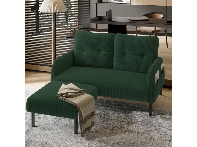  Pouf en velours côtelé avec pieds métal, modèle premium, repose-pieds polyvalent confortable  - Conforama E