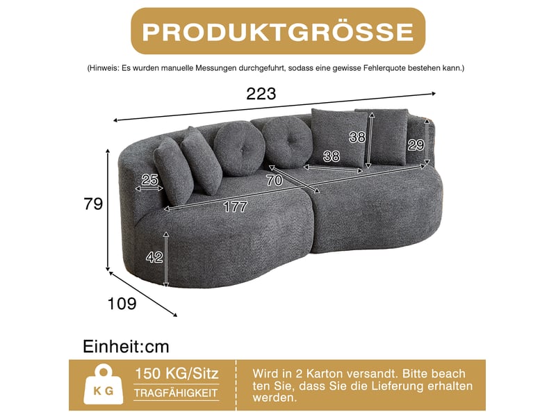  Canapé modulable 3 places modenvie en chenille gris anthracite avec 6 coussins  - Conforama C