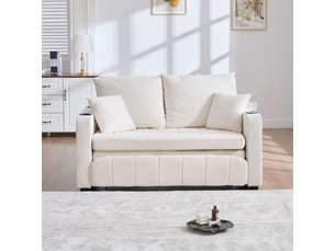 Canapé en tissu multifonction pliant extensible canapé ou lit poches de rangement aux accoudoirs charge usb intégrée porte-gobelets intégrés chenille beige
