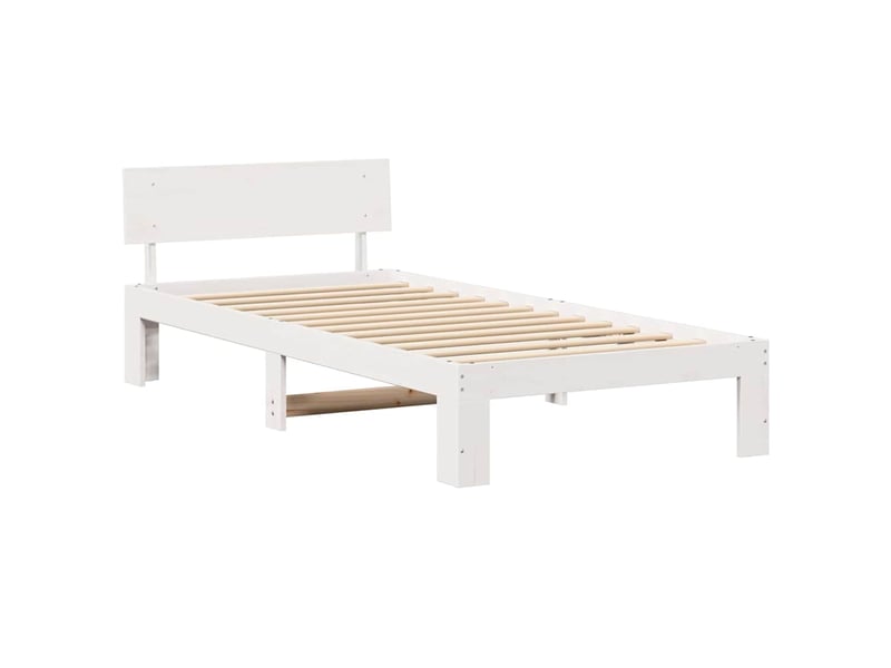  Lit simple- lit adulte -  cadre de lit avec tête de lit blanc 100 x 200 cm pin massif  - Conforama C