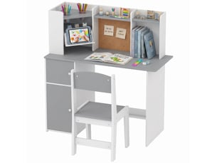Bureau enfant avec chaise gris, support tablette et rangements intégrés 90 x 39 x 95 cm