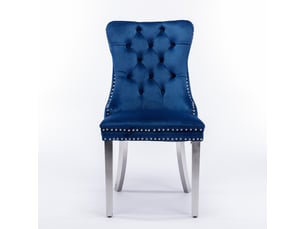 Lot de 2 chaises de salle à manger capitonnées en velours bleu