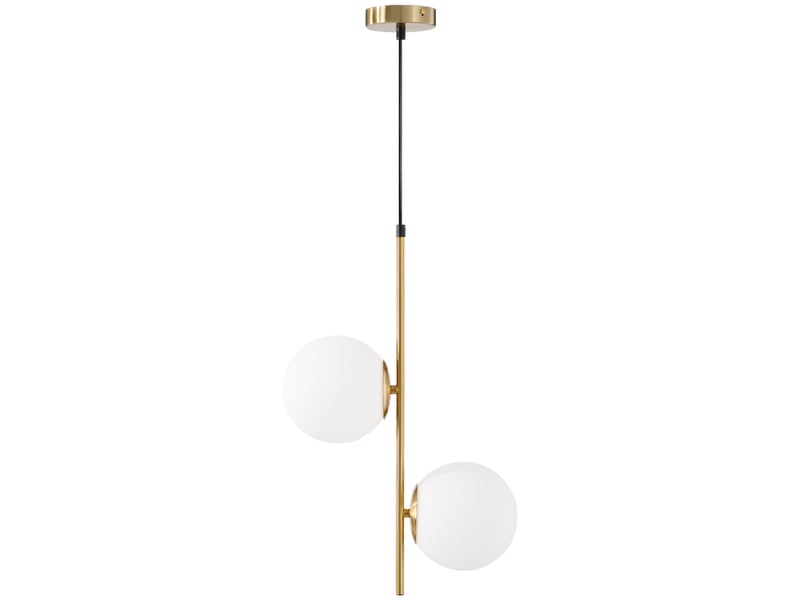  Suspension luminaire moderne, lustre plafonnier de double-tête, lumière suspendue réglable pour entrée, ton doré, salon  - Conforama B