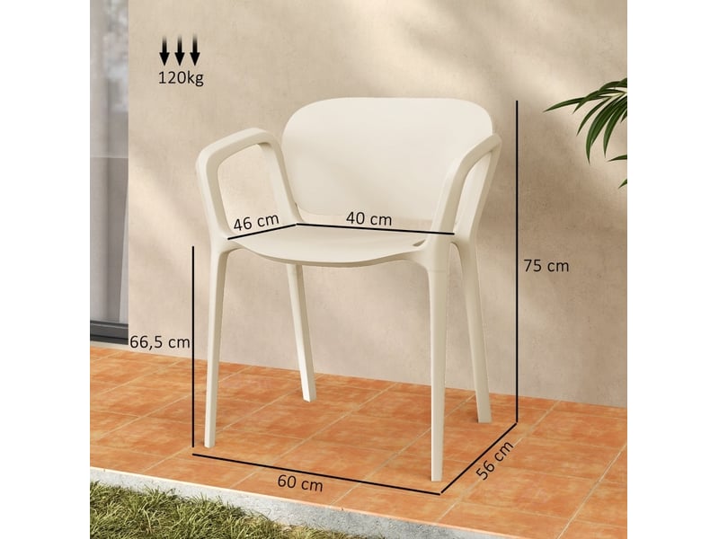  Lot de 4 chaises de jardin blanches en plastique empilables avec accoudoirs, résistantes aux uv et à l'eau  - Conforama C