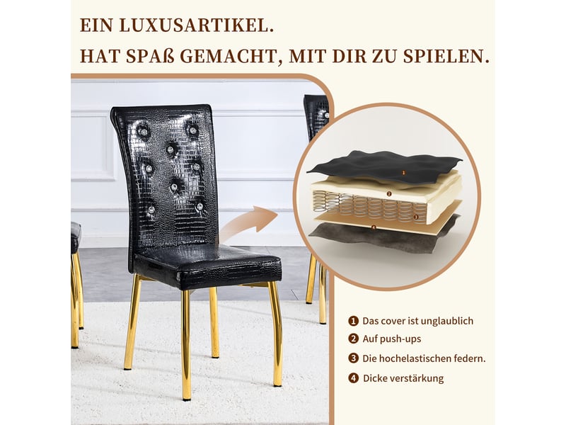 Lot de 4 chaises de salle à manger,61,5x42x101 cm,pvc et métal,noir et doré - Conforama D
