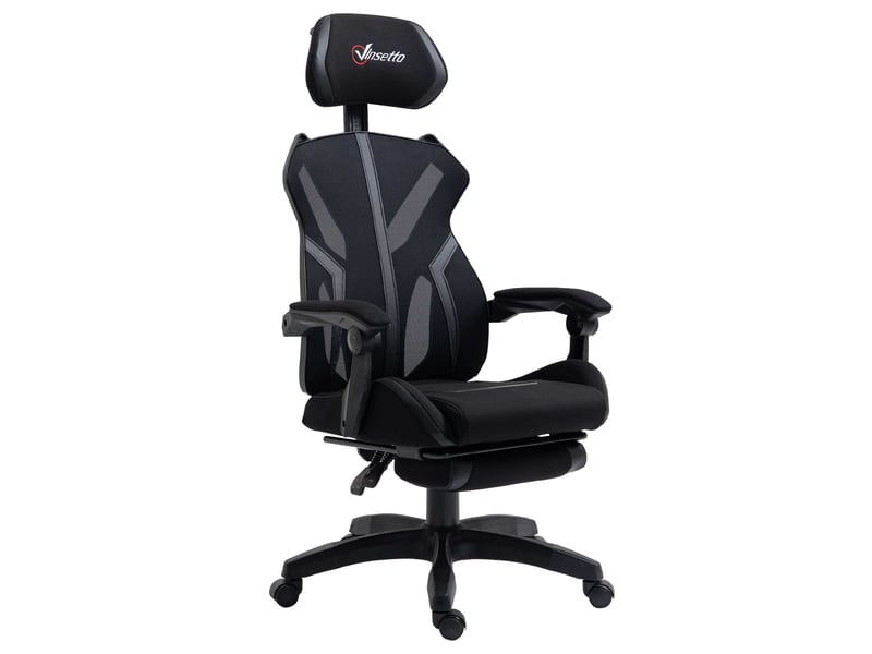  Chaise gaming repose-pieds rétractable pivotante reclinable appui-tête réglable 65x65x119-129 cm noir  - Conforama B