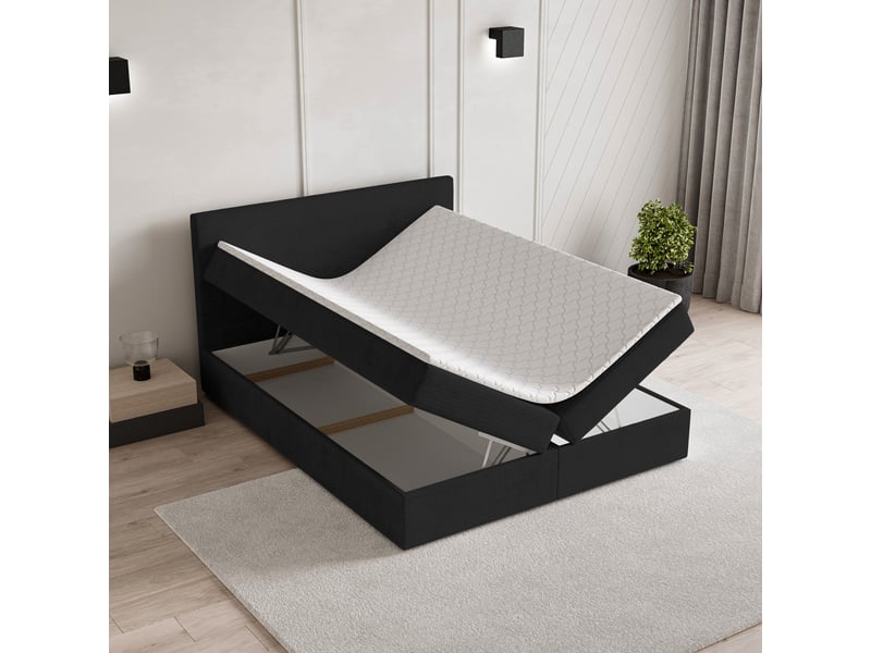  Boxspring nira 200x200 cm, lit complet avec matelas, noir  - Conforama C