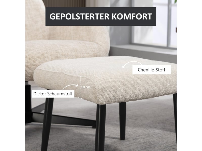  Tabouret avec coussin d'assise moelleux, pieds en acier, repose-pieds avec tissu chenille, 45 x 41 x 38 cm, blanc crème 838-598V00CW - Conforama C
