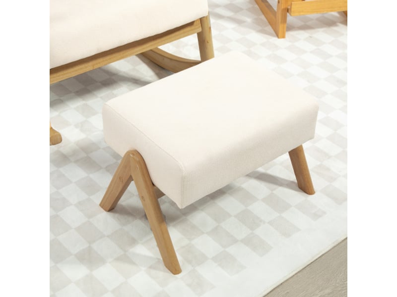  Fauteuil à bascule crème aspect lin avec repose-pieds, pieds en bois, charge 150 kg, salon et chambre  - Conforama E