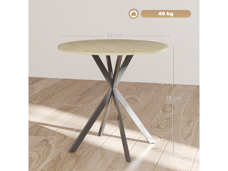  Table de cuisine 80 x 75 cm ronde plateau rond style industriel pieds en acier aspect chêne  - Conforama C
