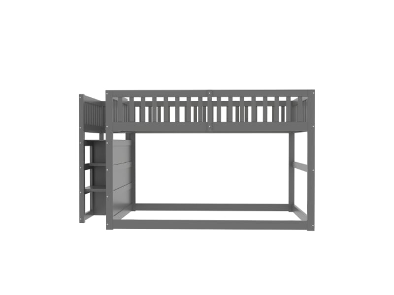 Lit enfant 140x200cm,lit superposé bas en bois massif avec 4 tiroirs,escalier et garde-corps,gris lit enfant gris - Conforama A