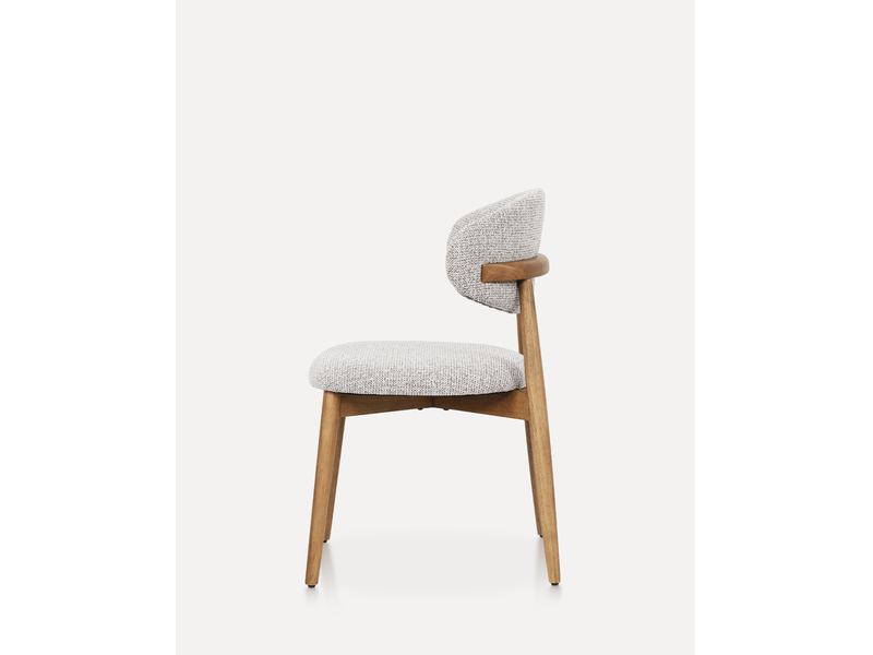  Chaise de salle à manger lot de 2 avec accoudoirs et patins réglables, en tissu et bois d'hévéa noyer argile  - Conforama B