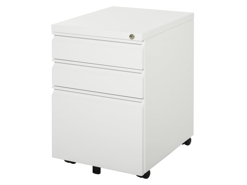  Caisson de rangement de bureau mobile 39x48x60 cm – blanc – 3 tiroirs verrouillables avec roulettes  - Conforama A