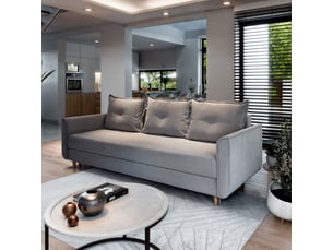Canapé droit convertible <strong>MASSENO</strong> <strong></strong> 3 places Polyester gris avec coffre de rangement