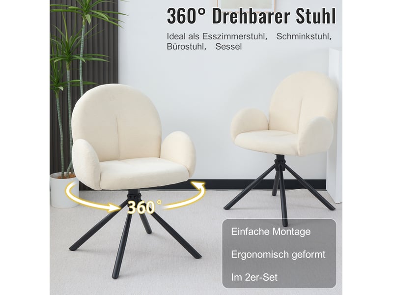  Lot de 2 chaises de salle à manger 53,5x36x86,5 cm pivotantes avec accoudoirs blanc crème  - Conforama E