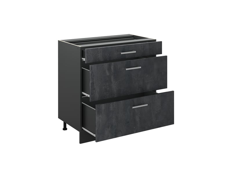  Vicco meuble cuisine, béton noiranthracite, 80cm avec 3 tiroirs plan de travail marbre  - Conforama C