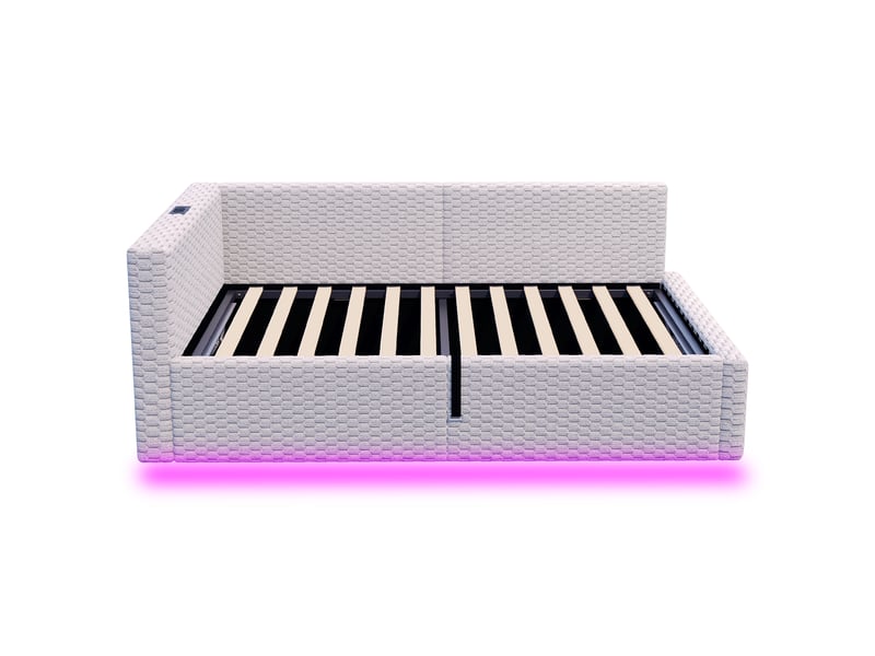  Lit rembourré velours gris 90x200 cm avec led, usb, type-c et rangement hydraulique  - Conforama A