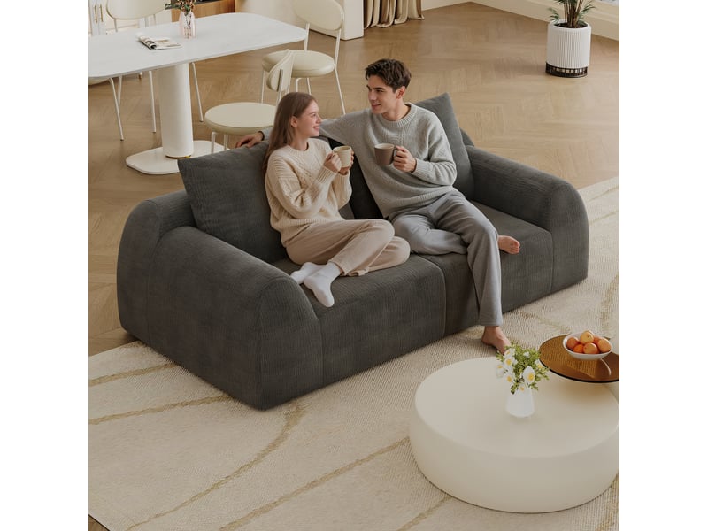  Canapé sans structure en mousse compressée 190 × 95 × 85 cm, gris foncé, tissu chenille, 2 places, sans montage  - Conforama E