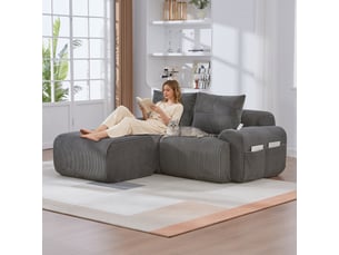 Canapé d'angle réversible fixe <strong>MERAX</strong> <strong></strong> 2 places Velours côtelé gris foncé