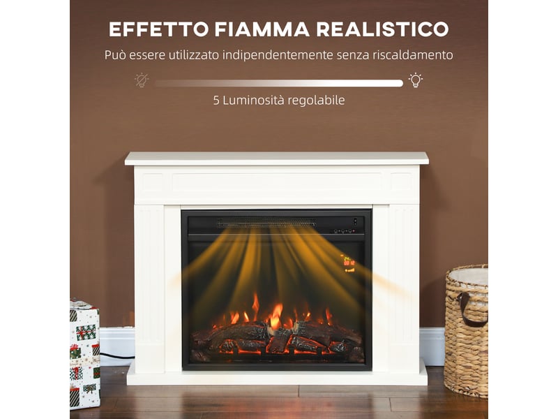  Cheminée électrique à 5 niveaux de flamme, télécommande et minuterie, 98 x 23,5 x 69,5 cm, noir et blanc  - Conforama D