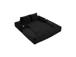 Canapé 2 places, transformable en lit, avec porte-gobelets, avec coussins, en velours côtelé, coloris noir, l180 x p98 x h80 cm