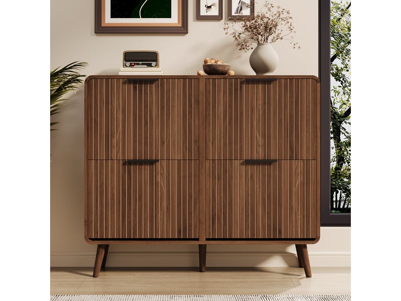  Meuble à chaussures 105x24x90 cm style nordique, double rangement grande capacité pour 18-24 paires, mdf, effet noyer Sol Morn - Conforama B