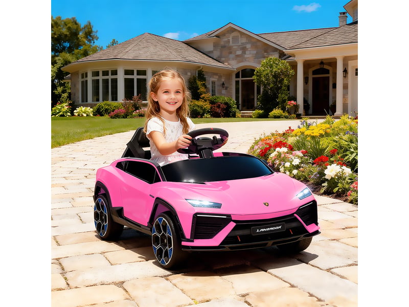 Voiture électrique lamborghini sous licence pour enfants de 3 ans et plus, batterie 12 v, télécommande 2,4 ghz, double moteur, rose - Conforama D