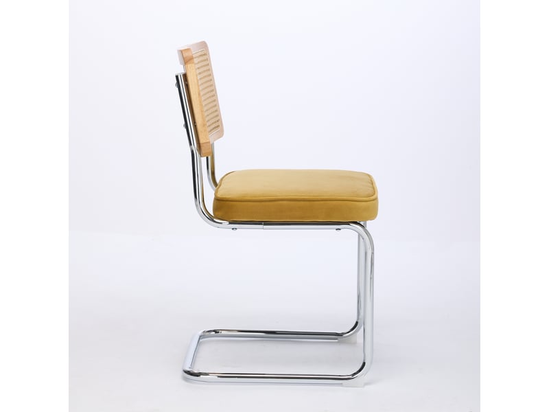 Chaises de salle à manger de1851gl dorées lot de 2 en velours avec dossier rotin et base chrome - Conforama D