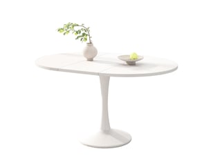 Table à manger extensible 100140 x 100 x 75 cm, table ovale en mdf avec pied métal, blanc