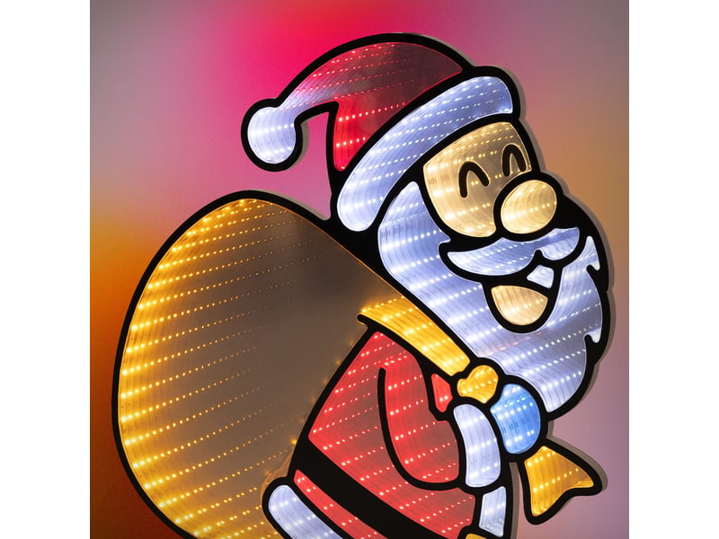  Ecd germany décoration de noël lumineuse avec effet miroir infini, figurine 3d double face, père noël led avec sac, lampe décorative pour fenêtre ou porte avec minuterie, éclairage d'intérieur ECD Germany GmbH - Conforama D