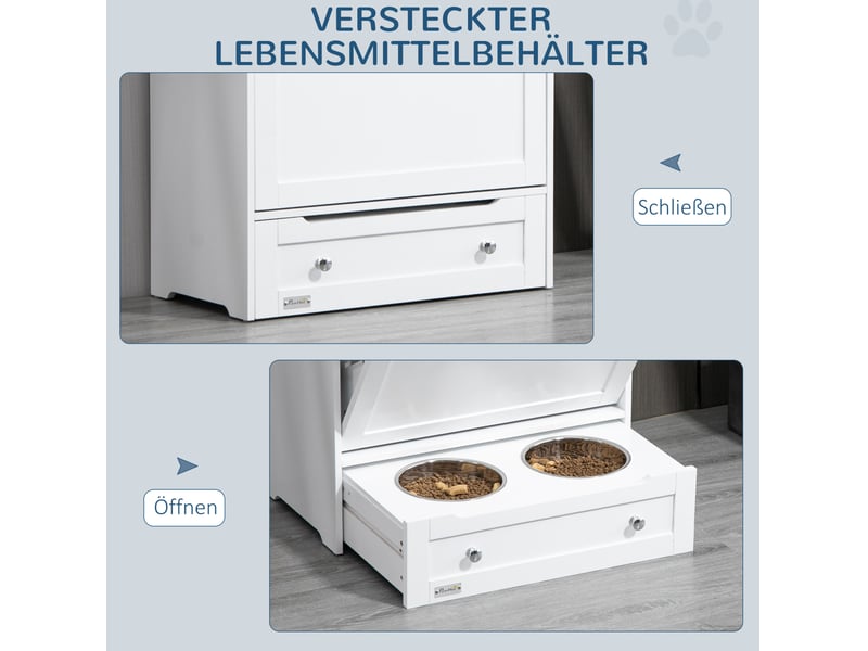  Meuble de repas  61 x 35,5 x 82 cm – blanc – 2 bols en inox, rangement coulissant  - Conforama E